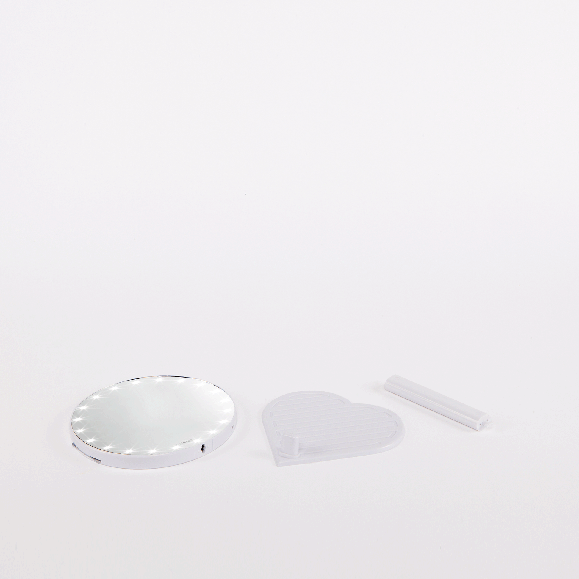 The RIKI GRACEFUL handheld magnifying face mirror in black with 7X magnification and LED lights.