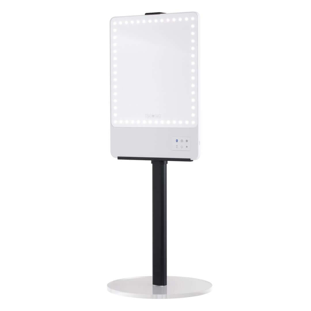 Front view of the portable RIKI Skinny Vanity Stand in black, ideal for on-the-go use.