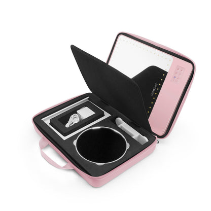 Open Pink RIKI Carry Case for Skinny Makeup Mirror – Horizontal View, Easy Access!