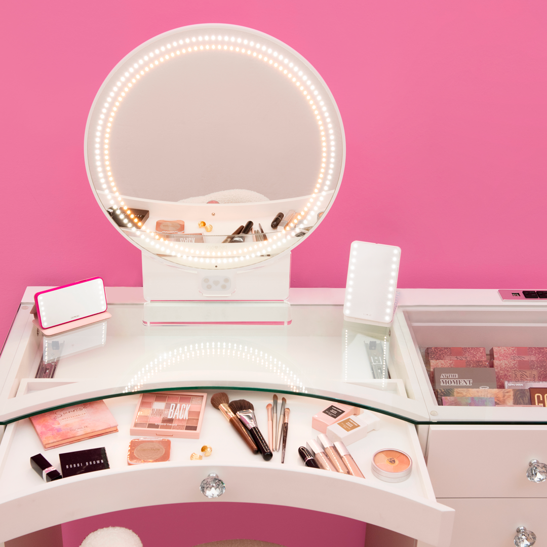 Riki Sassy Vanity Mirror with Small Vanity - Compact and stylish addition to your beauty setup.