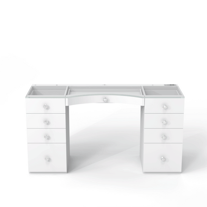 Elevate your beauty routine with the luxurious Hollywood mirror power vanity by Riki Loves Riki, complete with LED lights and a stylish mirror.