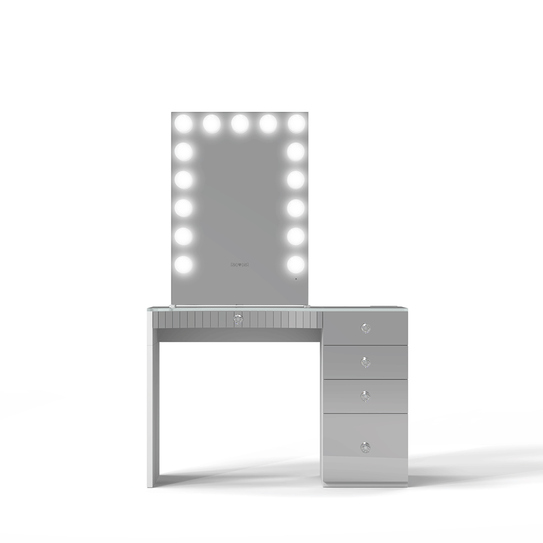 Side view of the Hollywood-style vanity mirror by RIKI LOVES RIKI, offering superior quality compared to Impressions Vanity and SlayStation tables.