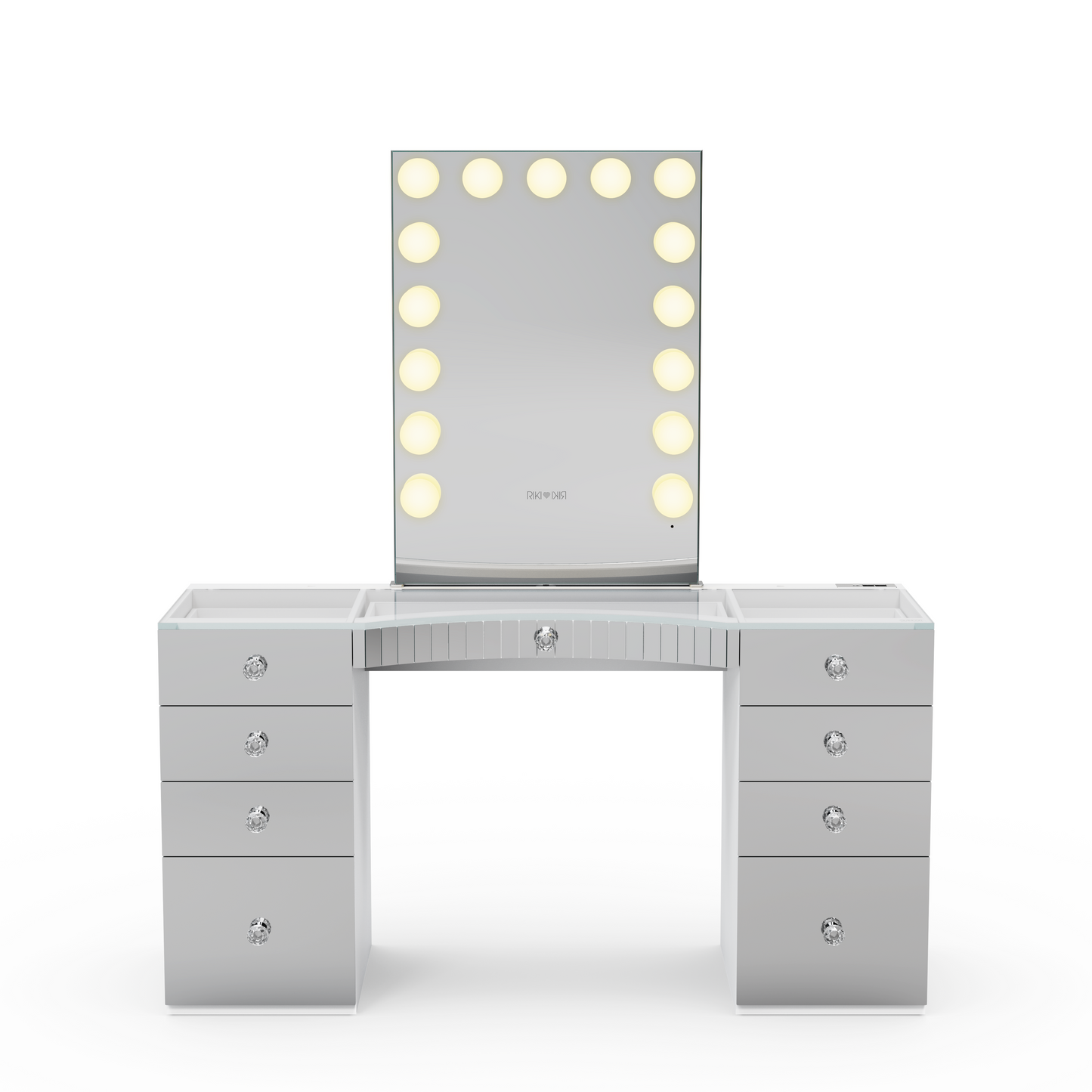 Looking for better alternative to slaystation makeup vanity? Check out GLAMCOR Power Vanity & RIKI LOVES RIKI holly wood mirror, featuring high-definition smoothly dimmable LED lighting & stunning modern design
