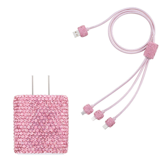 Stay charged in style with the RIKI Crystal Charging Cable and Cube in Pink