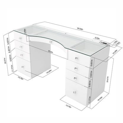 Riki Loves Riki Sassy Mirror Power Vanity Bundle -Mirrored Measurements: Detailed view of the white luxury vanity mirror with HD adjustable lighting and remote control.