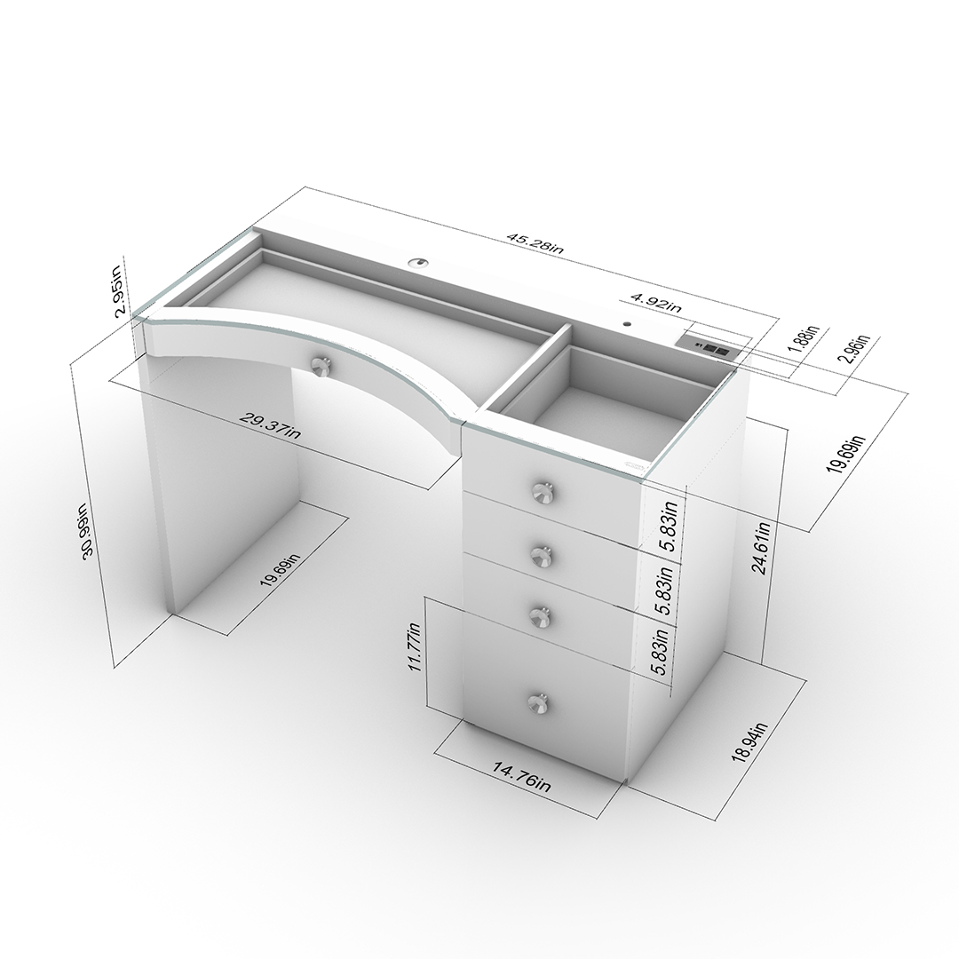 Riki Loves Riki Sassy Mirror Power Vanity Bundle - Small White Dimensions: Detailed view of the compact luxury mirror with adjustable lighting and remote control.