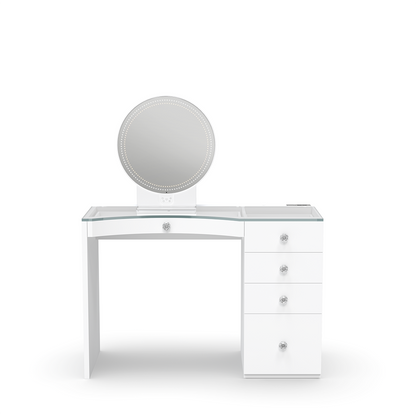 Riki Loves Riki Sassy Mirror Power Vanity Bundle in White - Small: Compact luxury vanity mirror with adjustable lighting and Bluetooth selfie capabilities.