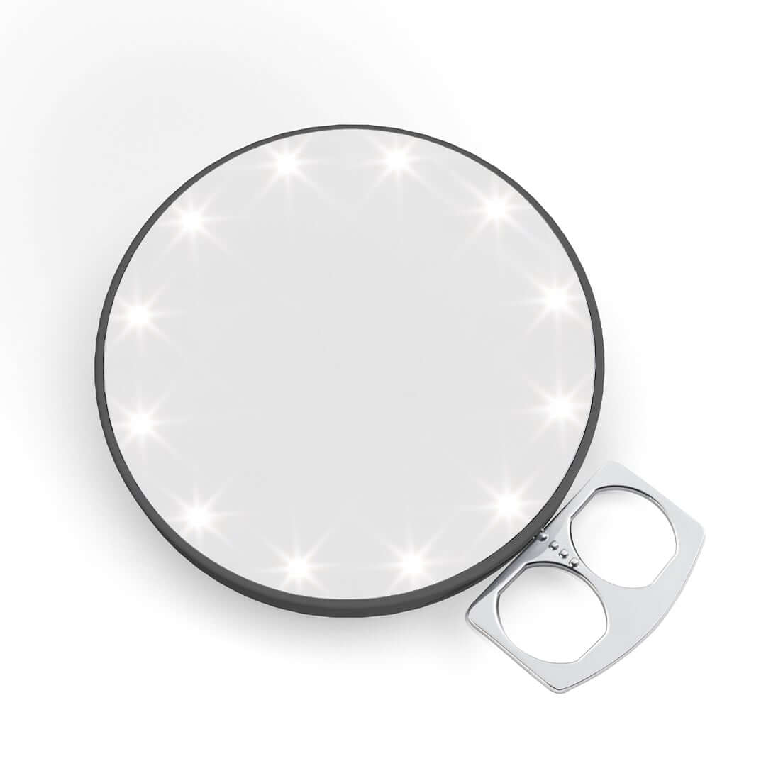 Take glam on the go with the portable RIKI SUPER FINE 5X LED mirror